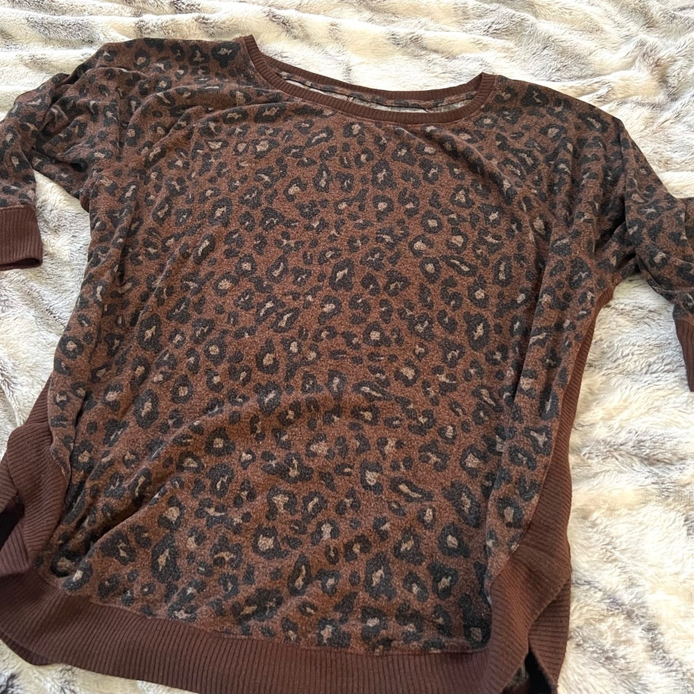 Maurices Brown Leopard Print Crew Neck Sweater XXL